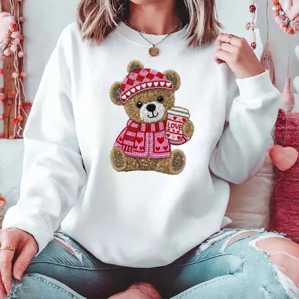 Love Coffee Teddy Valentine Sweatshirt – Furry Look 3D Print Sweater Adorb Custom Tees