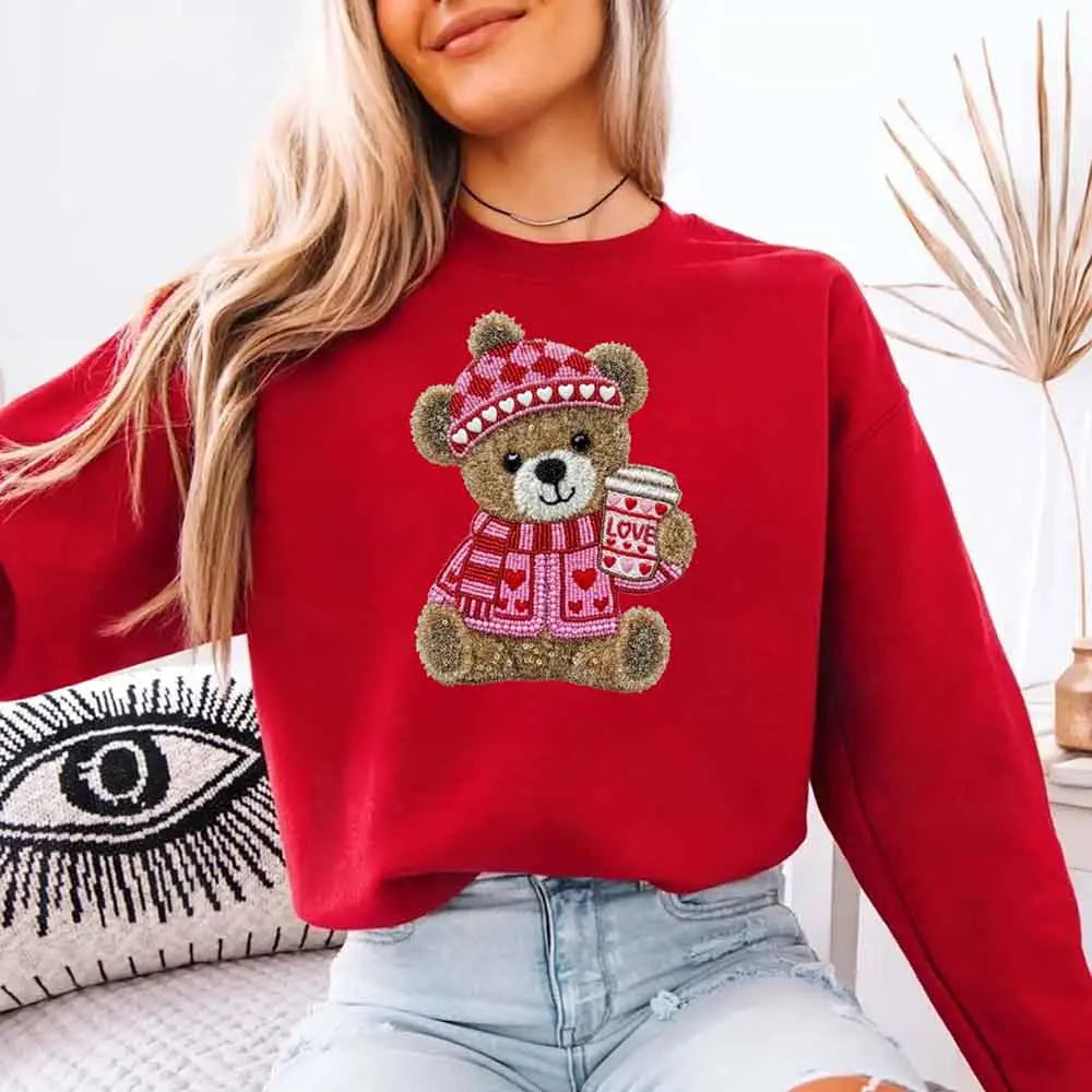Love Coffee Teddy Valentine Sweatshirt – Furry Look 3D Print Sweater Adorb Custom Tees