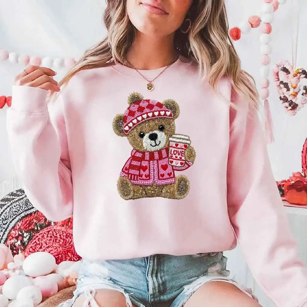 Love Coffee Teddy Valentine Sweatshirt – Furry Look 3D Print Sweater Adorb Custom Tees