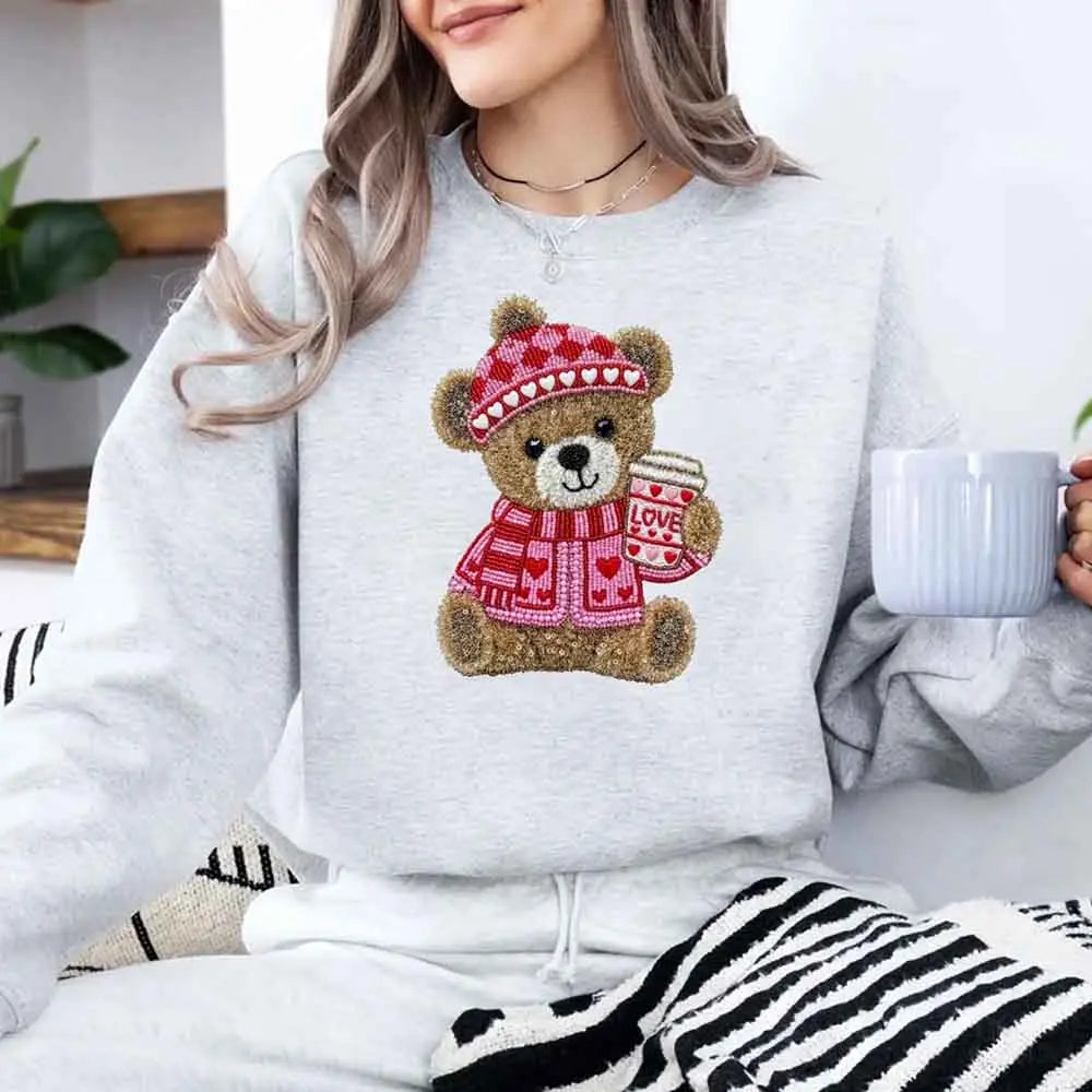 Love Coffee Teddy Valentine Sweatshirt – Furry Look 3D Print Sweater Adorb Custom Tees