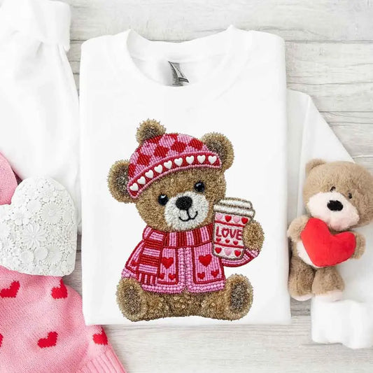 Love Coffee Teddy Valentine Sweatshirt – Furry Look 3D Print Sweater Adorb Custom Tees