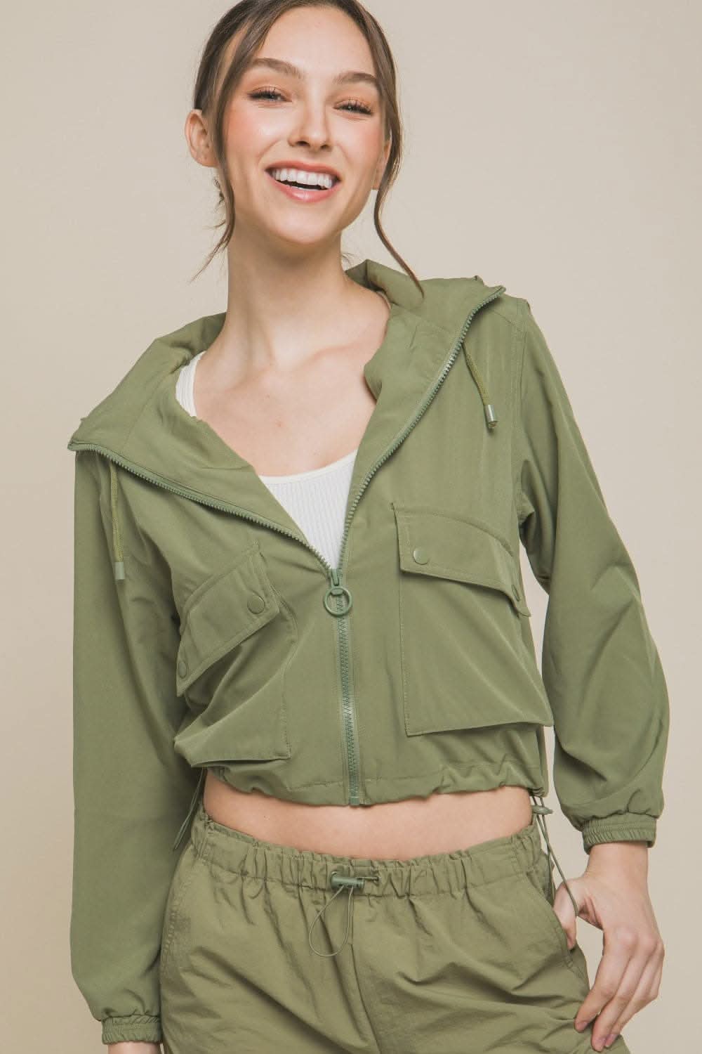 Love Tree Drawstring Hem Hooded Zip-Up Jacket - Love Salve 