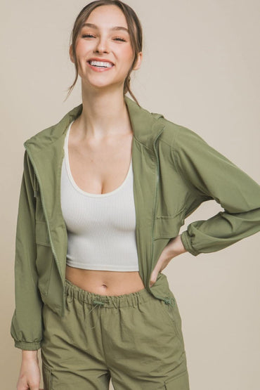 Love Tree Drawstring Hem Hooded Zip-Up Jacket 
