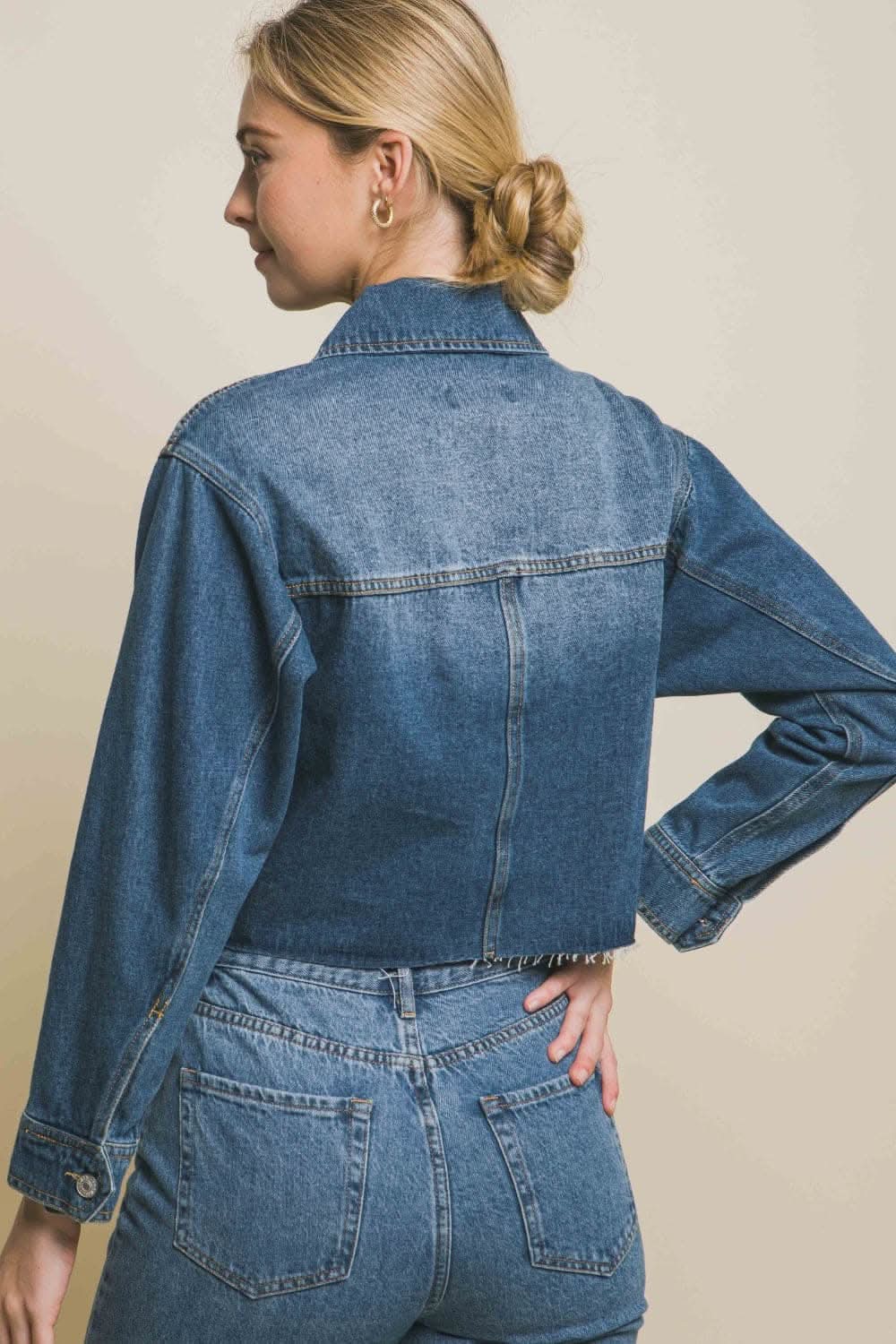Love Tree Raw Hem Button Up Cropped Denim Jacket - Love Salve 
