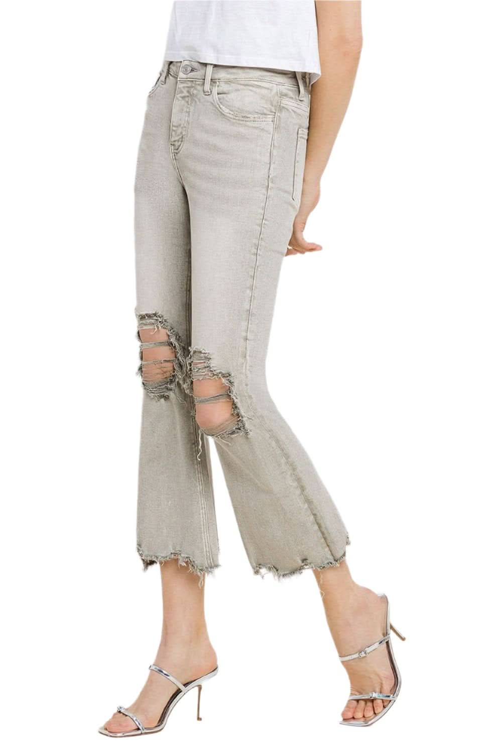 Lovervet Distressed Raw Hem Cropped Flare Jeans 