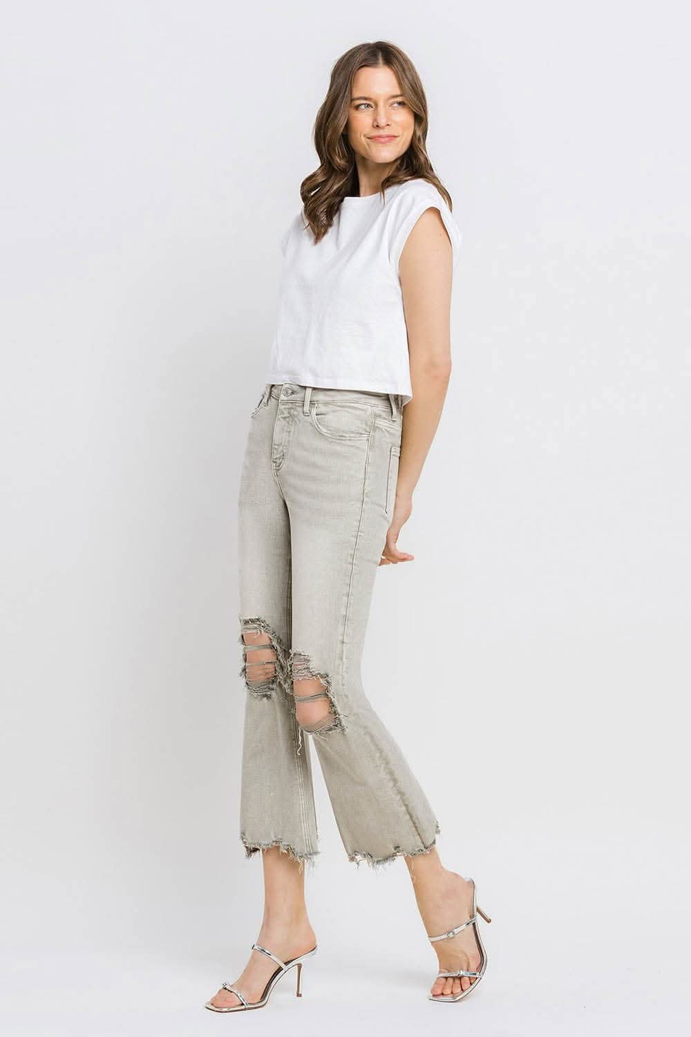 Lovervet Distressed Raw Hem Cropped Flare Jeans 