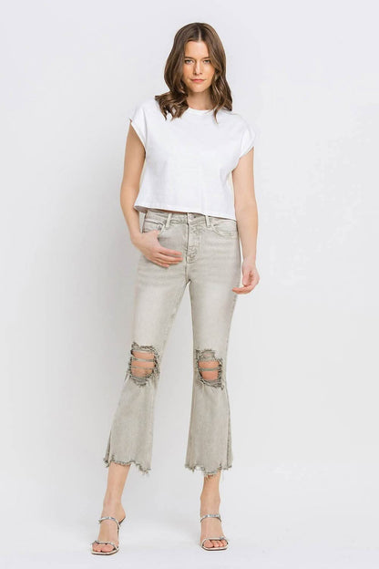 Lovervet Distressed Raw Hem Cropped Flare Jeans 