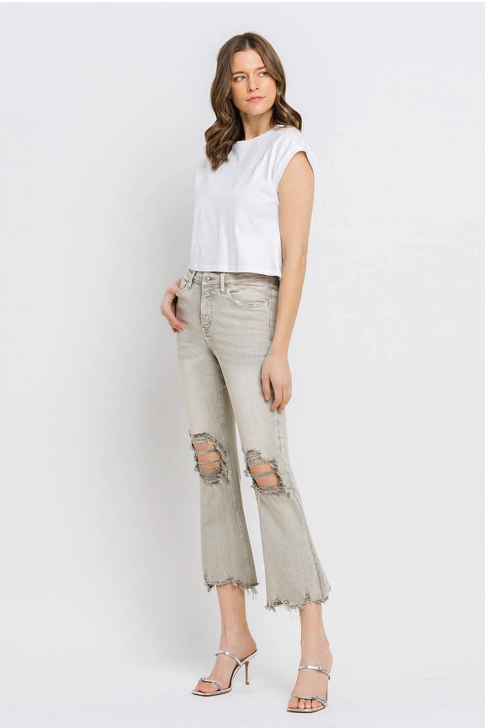 Lovervet Distressed Raw Hem Cropped Flare Jeans 
