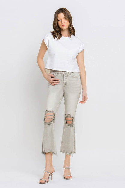 Lovervet Distressed Raw Hem Cropped Flare Jeans 