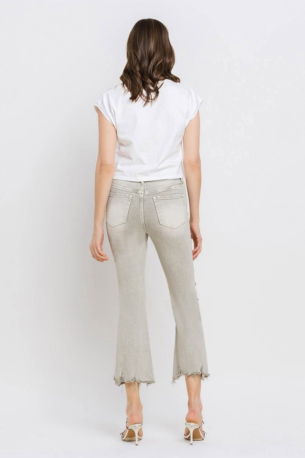 Lovervet Distressed Raw Hem Cropped Flare Jeans 
