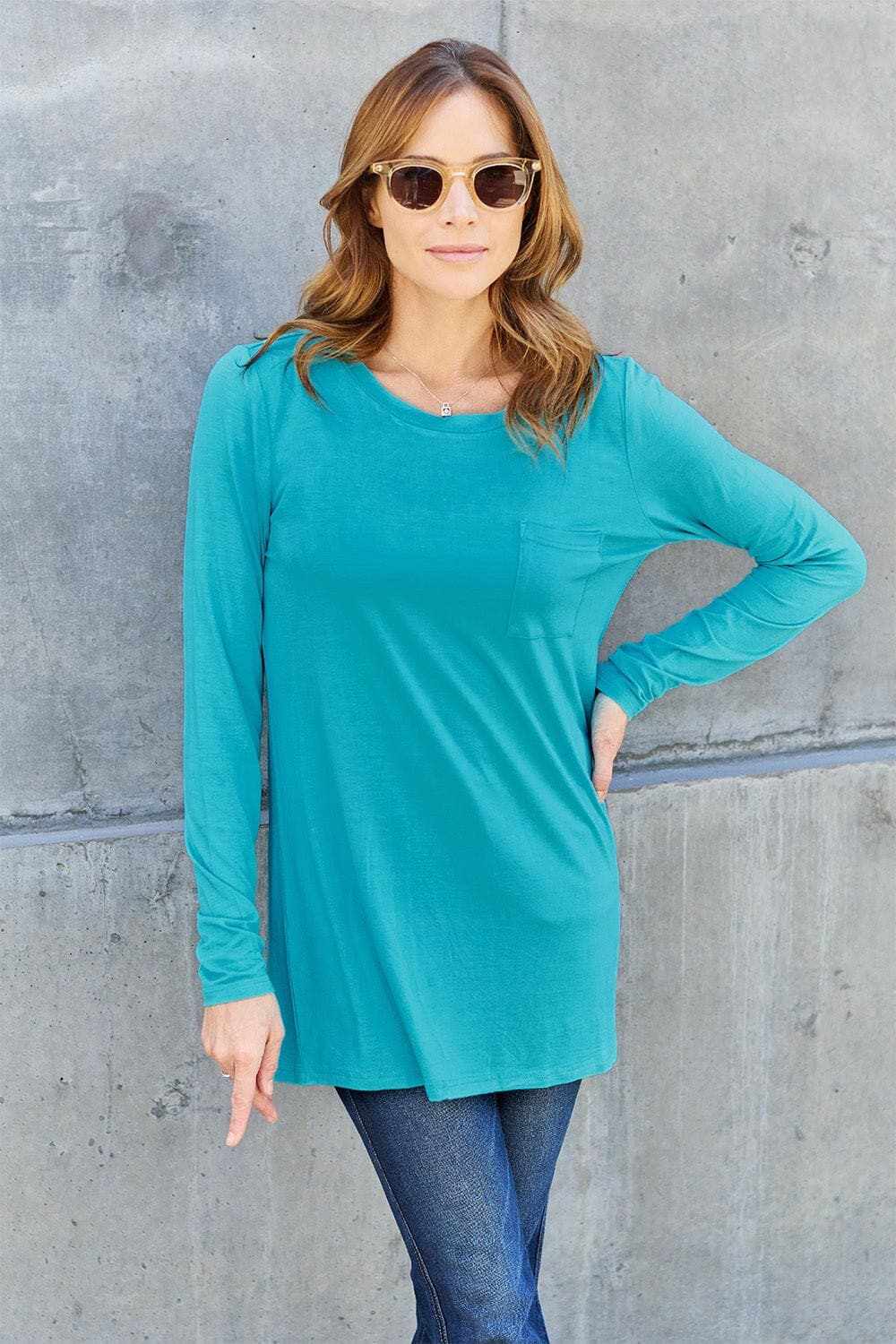 Luxe long sleeve top with pockets 