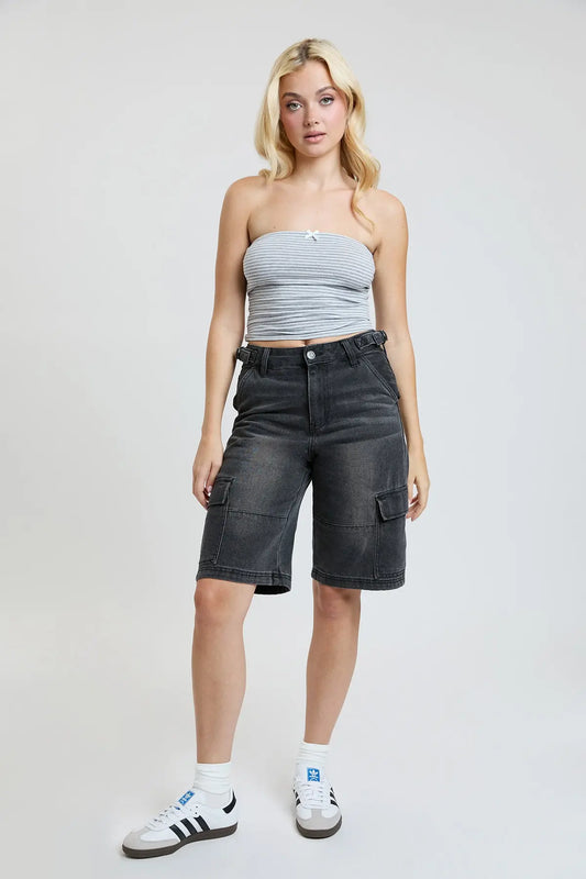 YMI JEANS Jort - High Rise Cargo - Utility Denim - Main Product Image