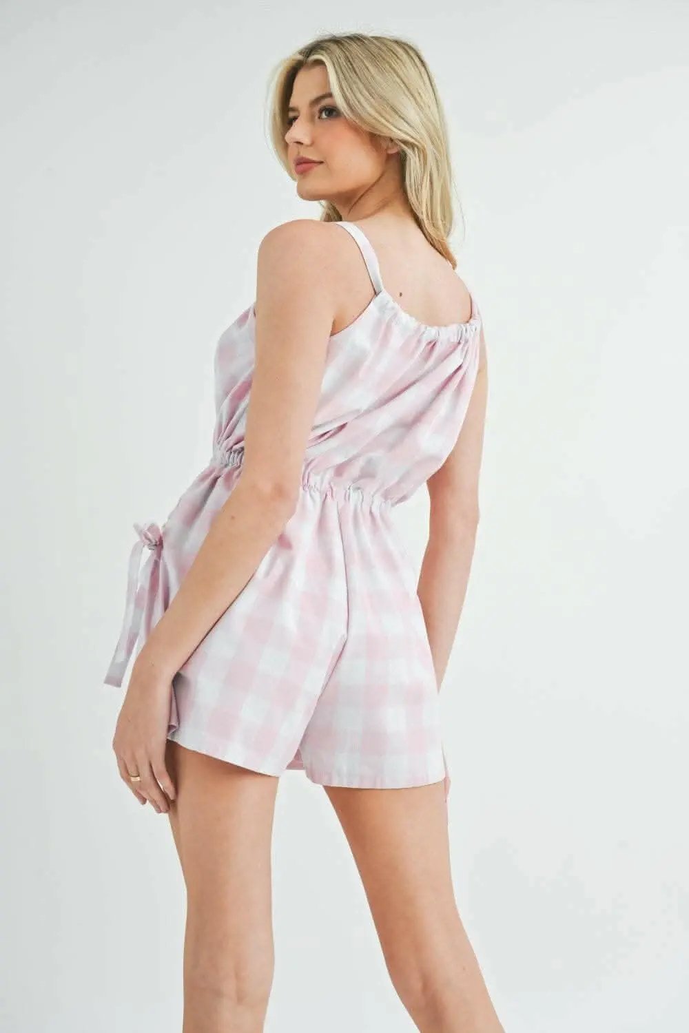 MABLE Plaid Sleeveless Button Down Romper - Love Salve 