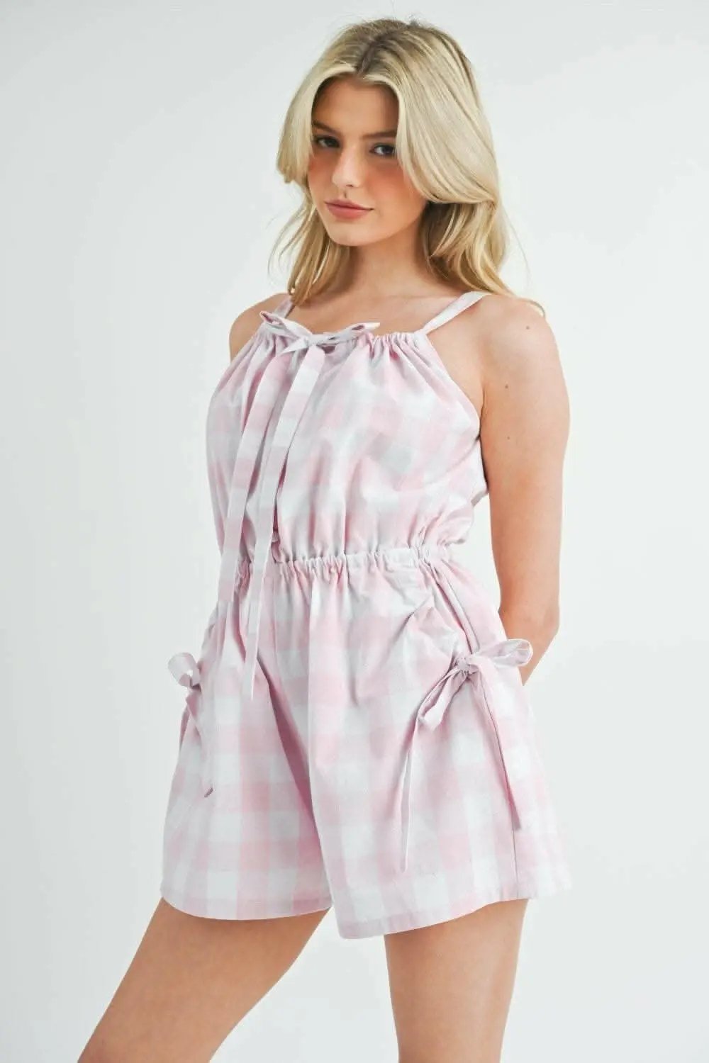 MABLE Plaid Sleeveless Button Down Romper - Love Salve 