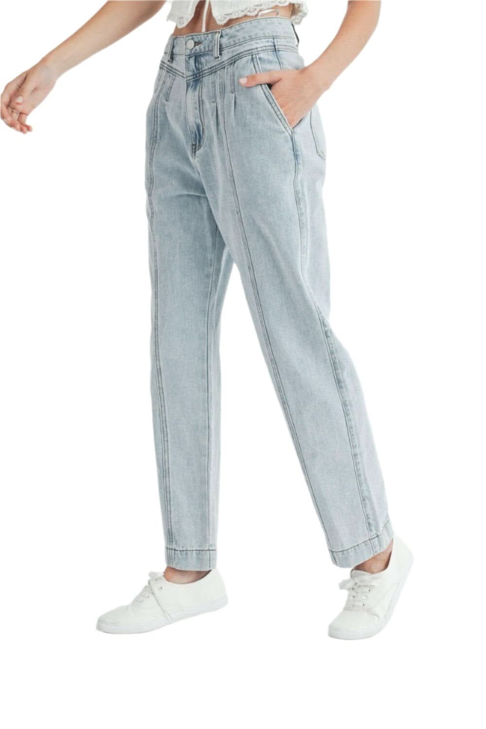 MABLE Pleated Front Detail Straight Jeans 