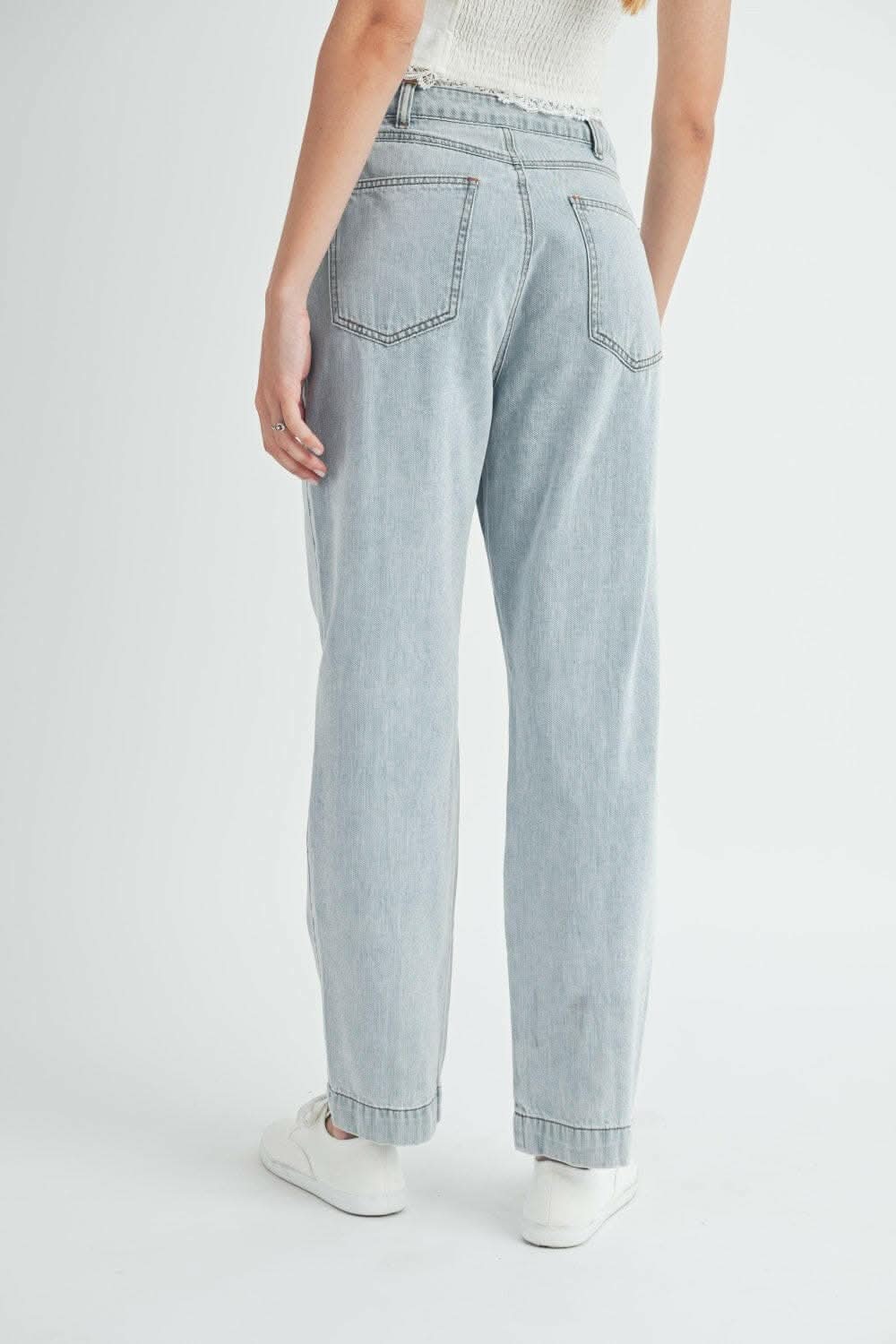 MABLE Pleated Front Detail Straight Jeans - Love Salve 