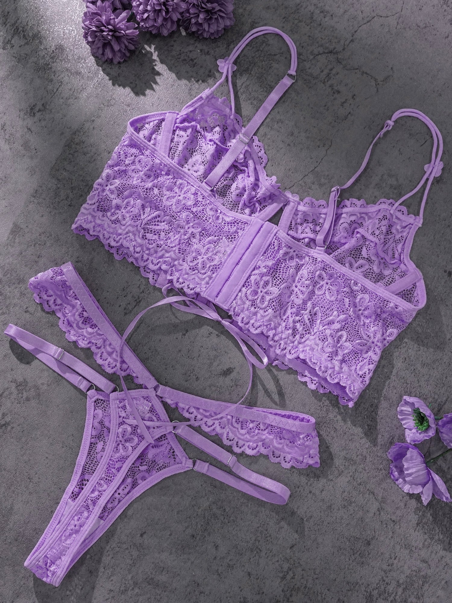 Purple Pearls Flower Lingerie Set Hello.LA.Girl