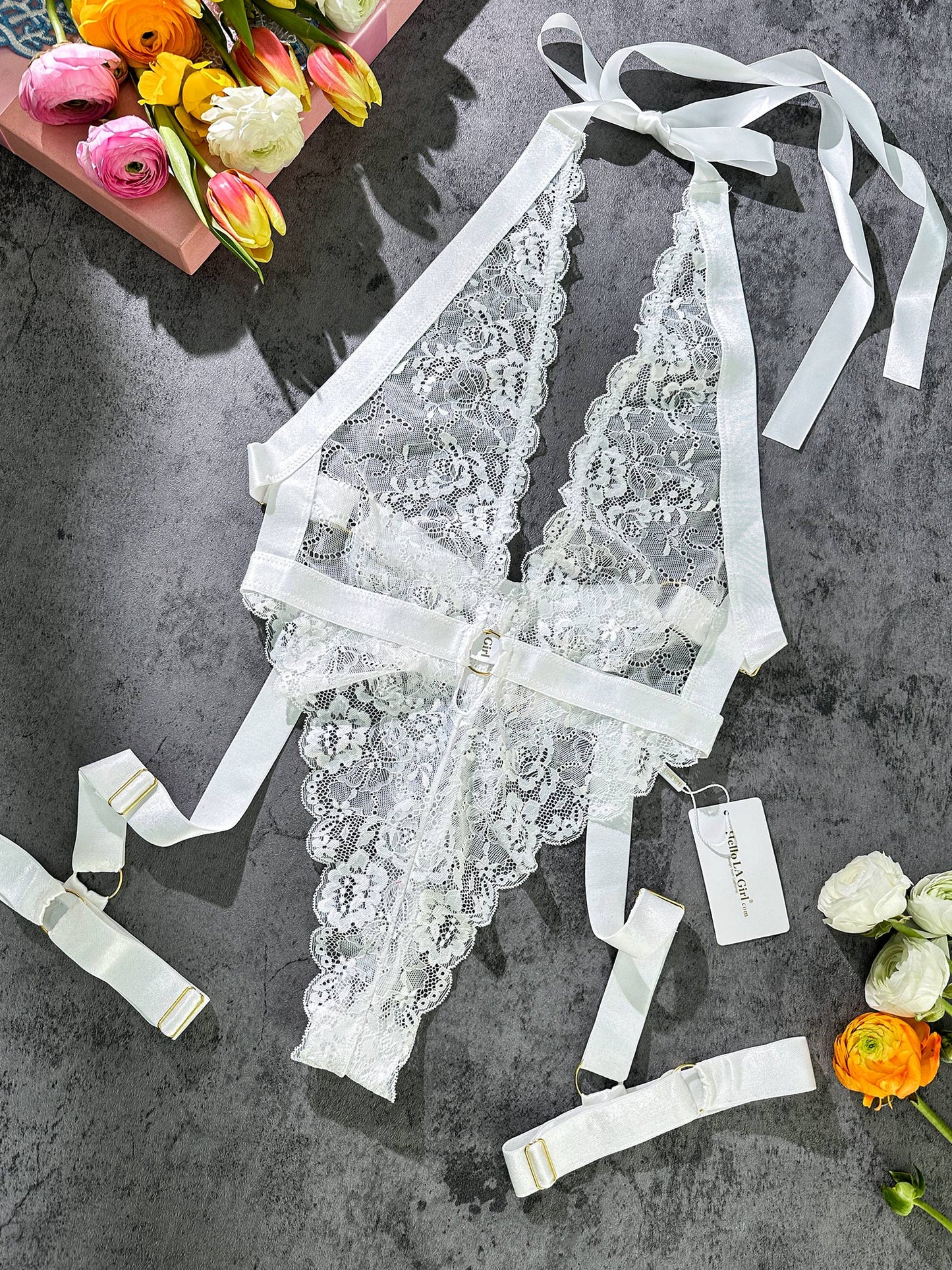 White Sexy Lace Suspenders Shapewear Bodysuit for Women