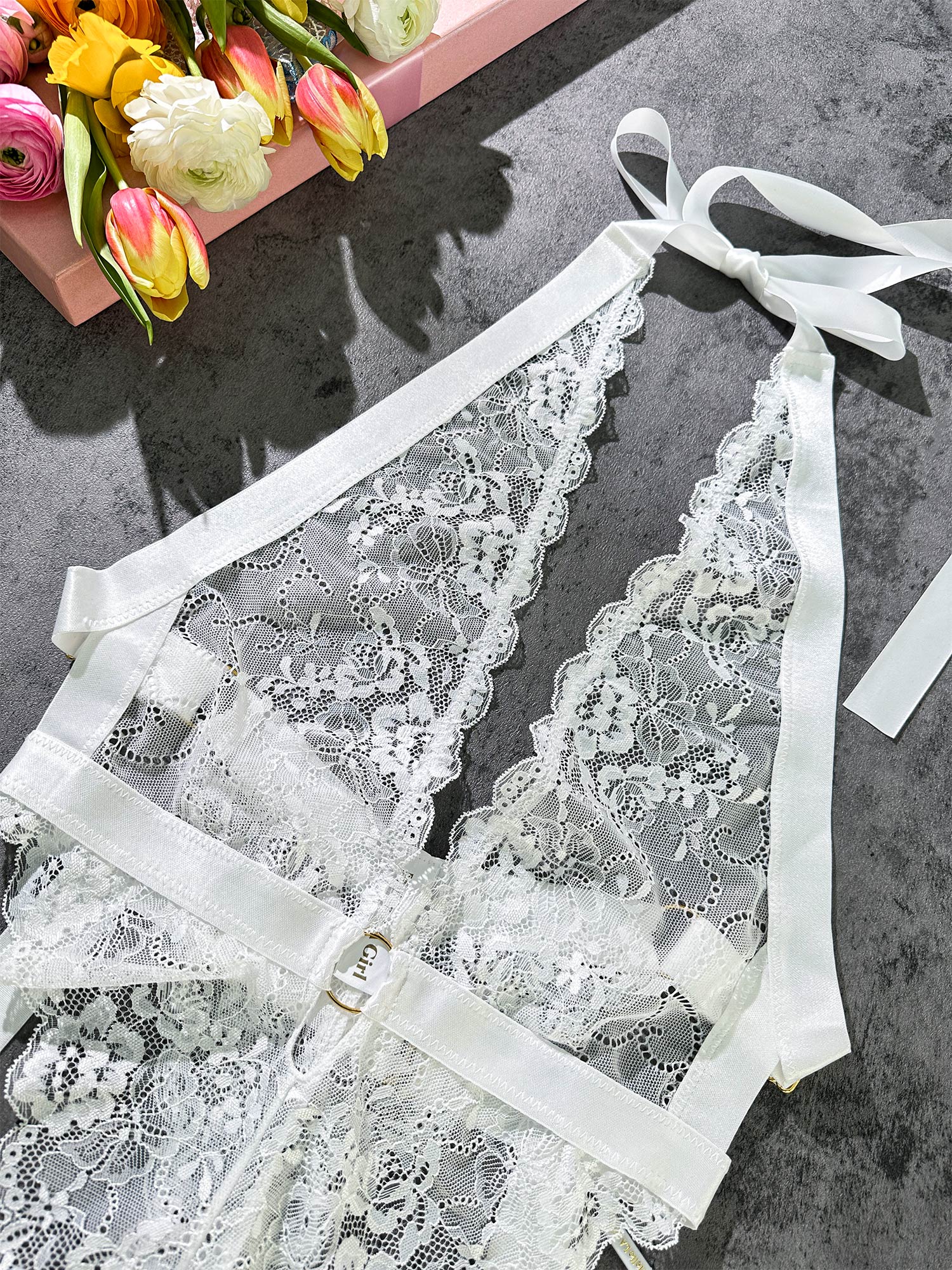 White Lace Shapewear Bodysuit With Suspenders Sexy Hello.LA.Girl