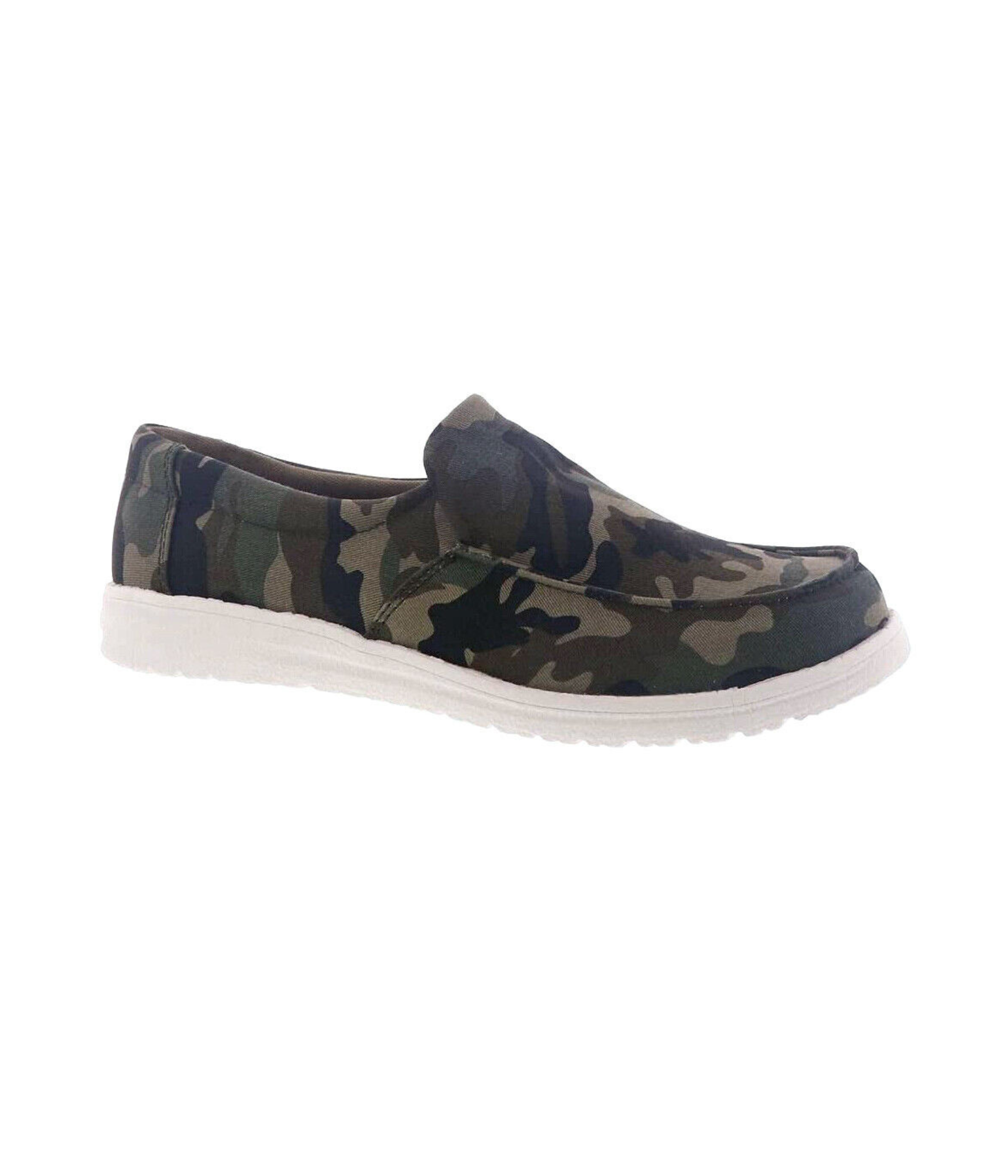 Maya Camo Sneakers Memory Foam Moc Toe Half Inch Heel Naughty Monkey