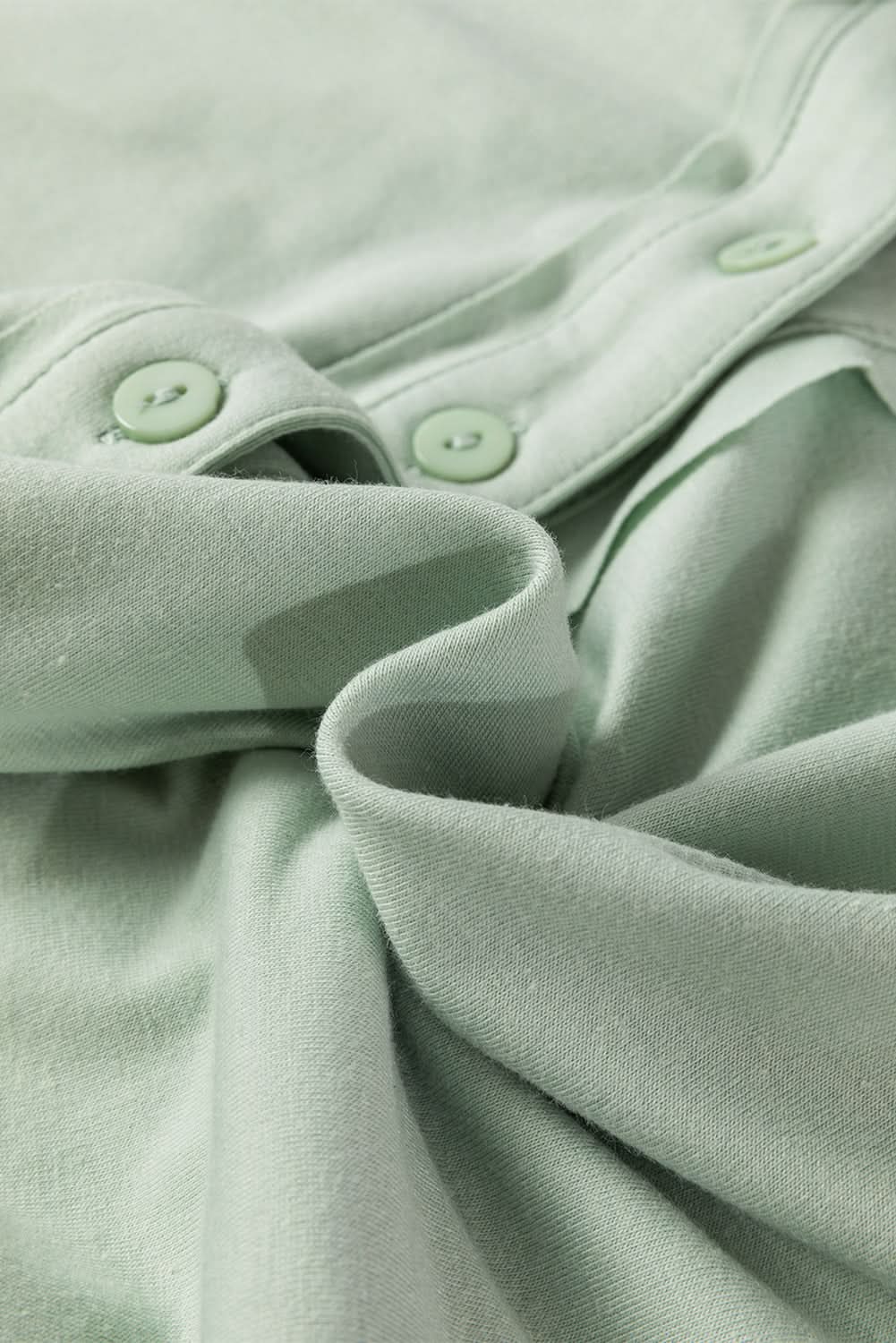 Meadow Mist Green Contrast Printed Bubble Sleeve Henley Loose Top with Slits - Love Salve 