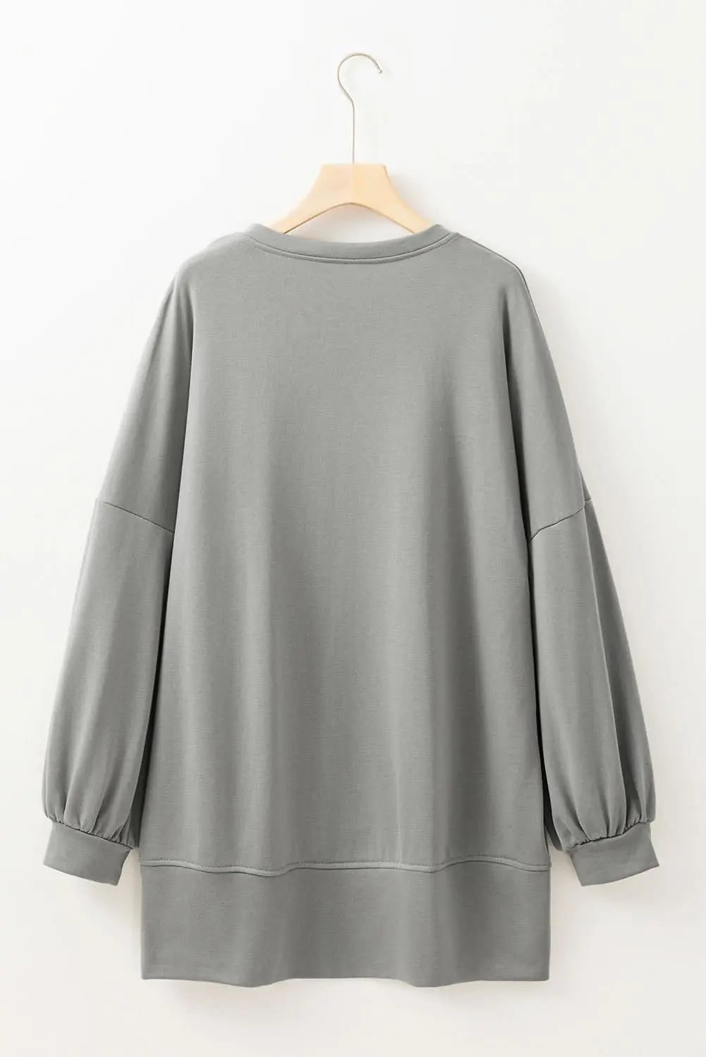 Medium Grey Sequin Happy Halloween Graphic Notched Neck Long Sleeve Loose Top - Love Salve 