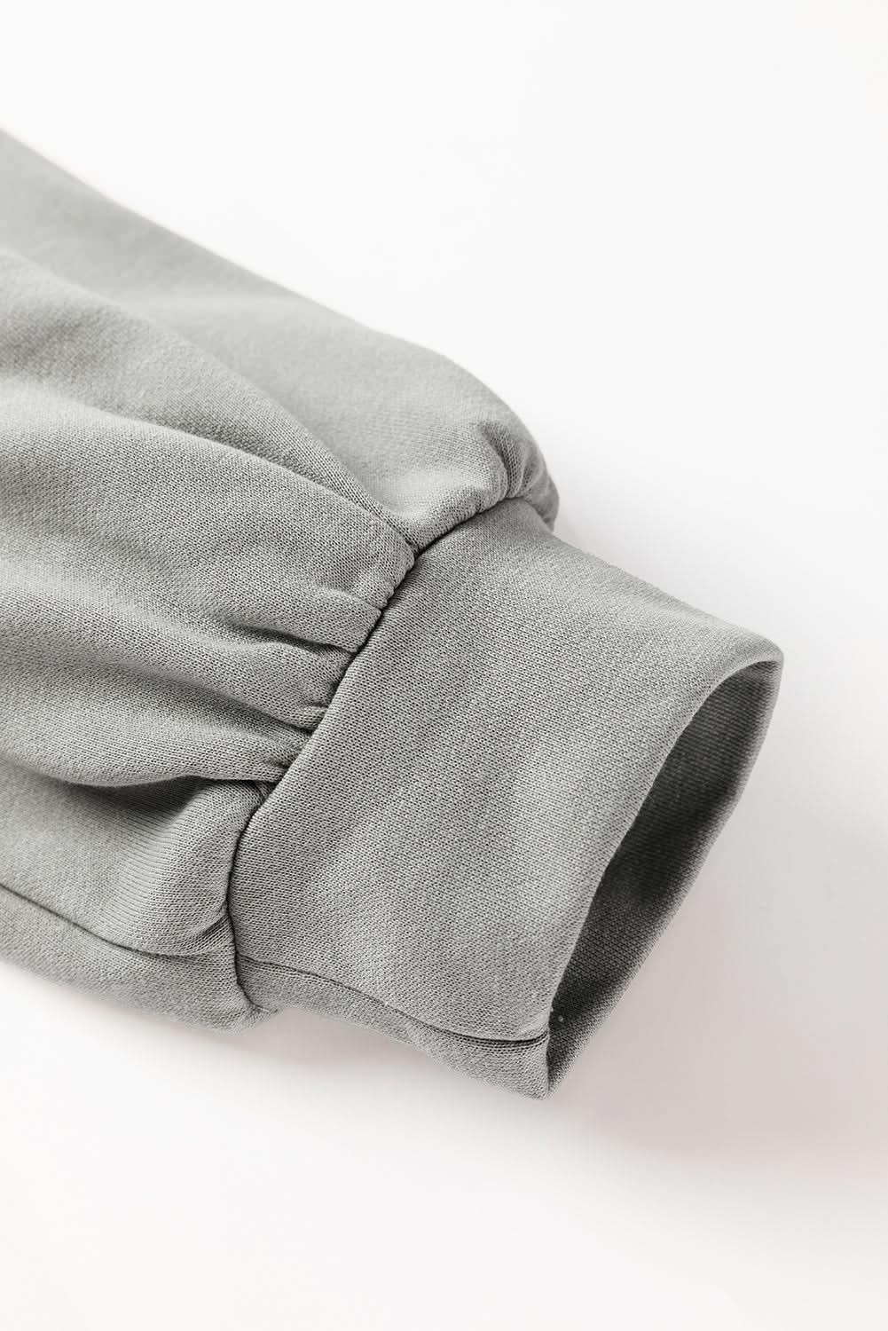 Medium Grey Sequin Happy Halloween Graphic Notched Neck Long Sleeve Loose Top - Love Salve 