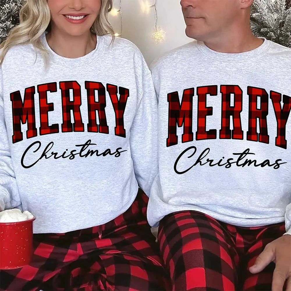 Merry Christmas Sweatshirt - Buffalo Plaid Crewneck Adorb Custom Tees
