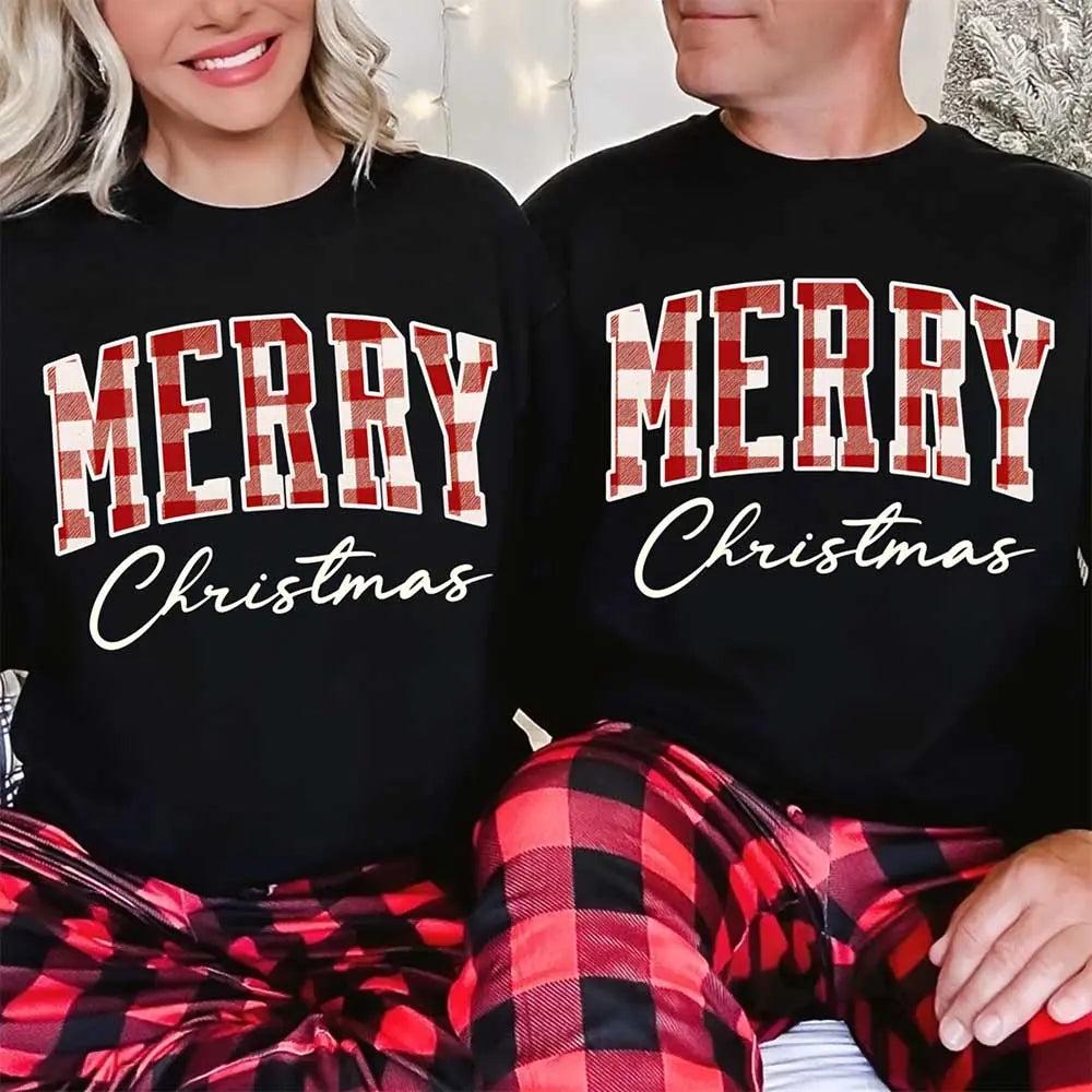 Merry Christmas Sweatshirt - Buffalo Plaid Crewneck Adorb Custom Tees