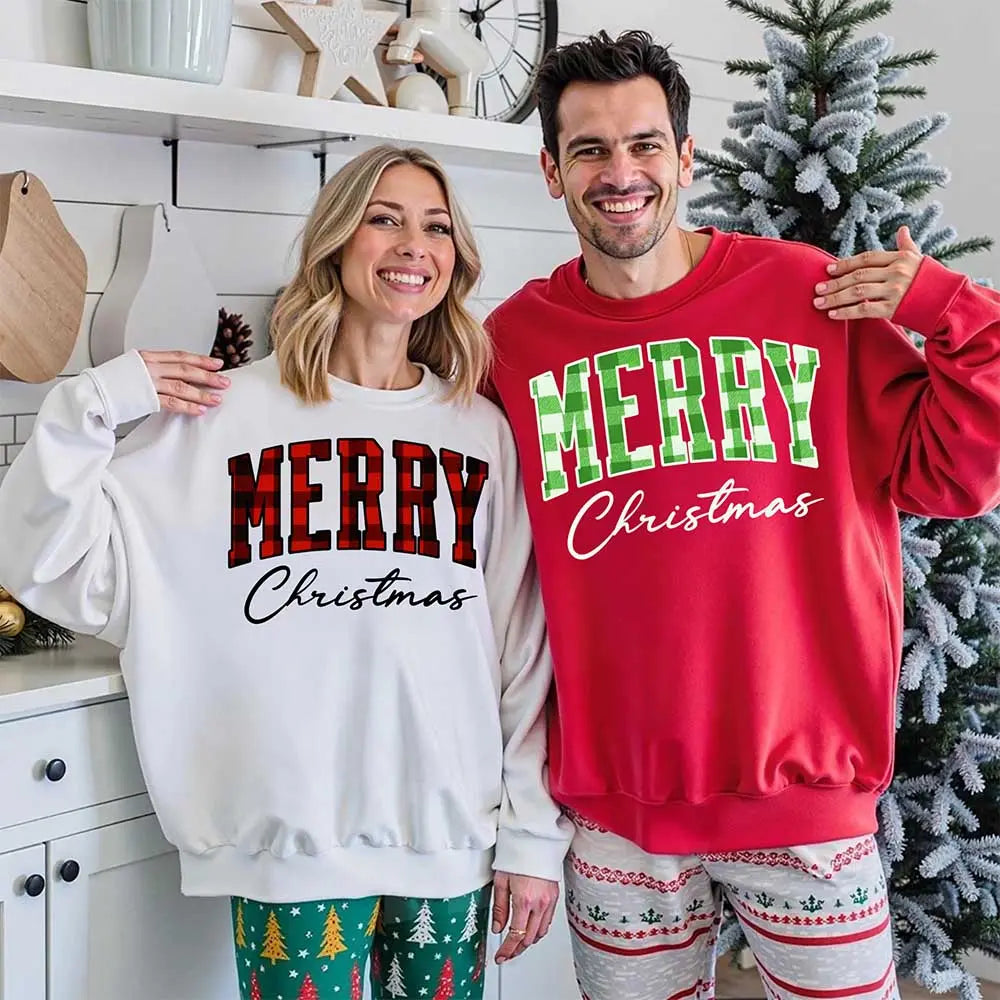 Merry Christmas Sweatshirt - Buffalo Plaid Crewneck Adorb Custom Tees