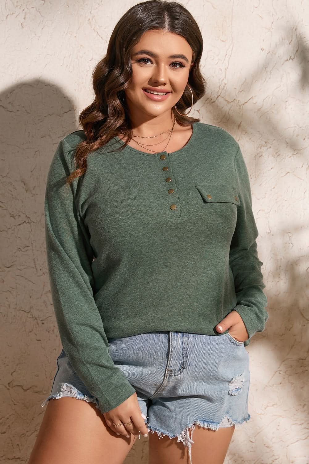 Mist green plus size Henley top - Love Salve 