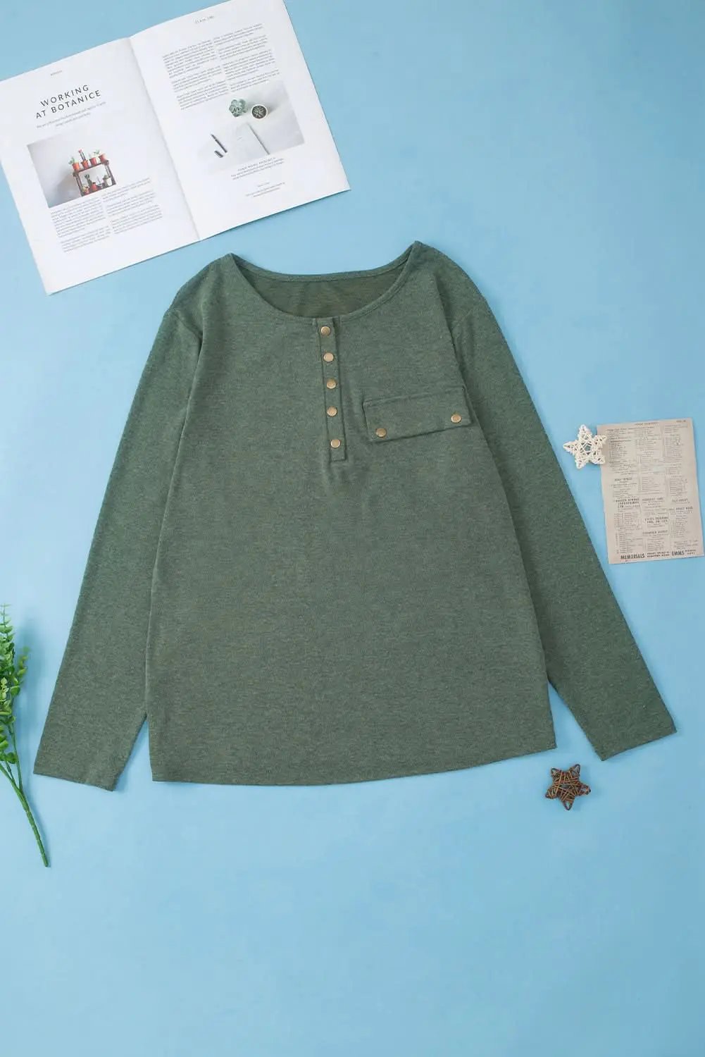Mist green plus size Henley top - Love Salve 
