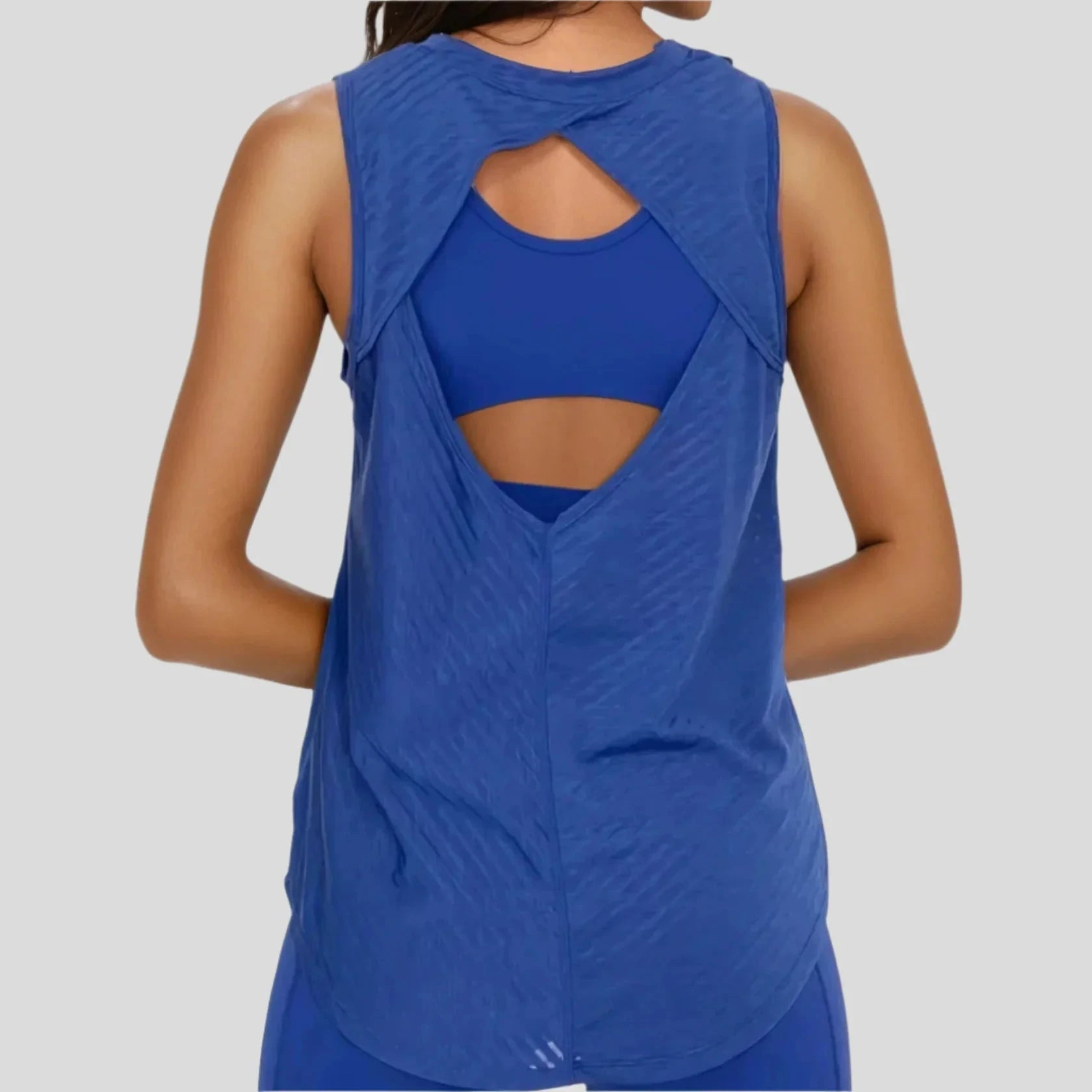 Sheer Striped Mesh Active Tank With Cutout Back Blue Fitkitty Culture Athleisure Wear, Yoga Wear & Women's Clothing