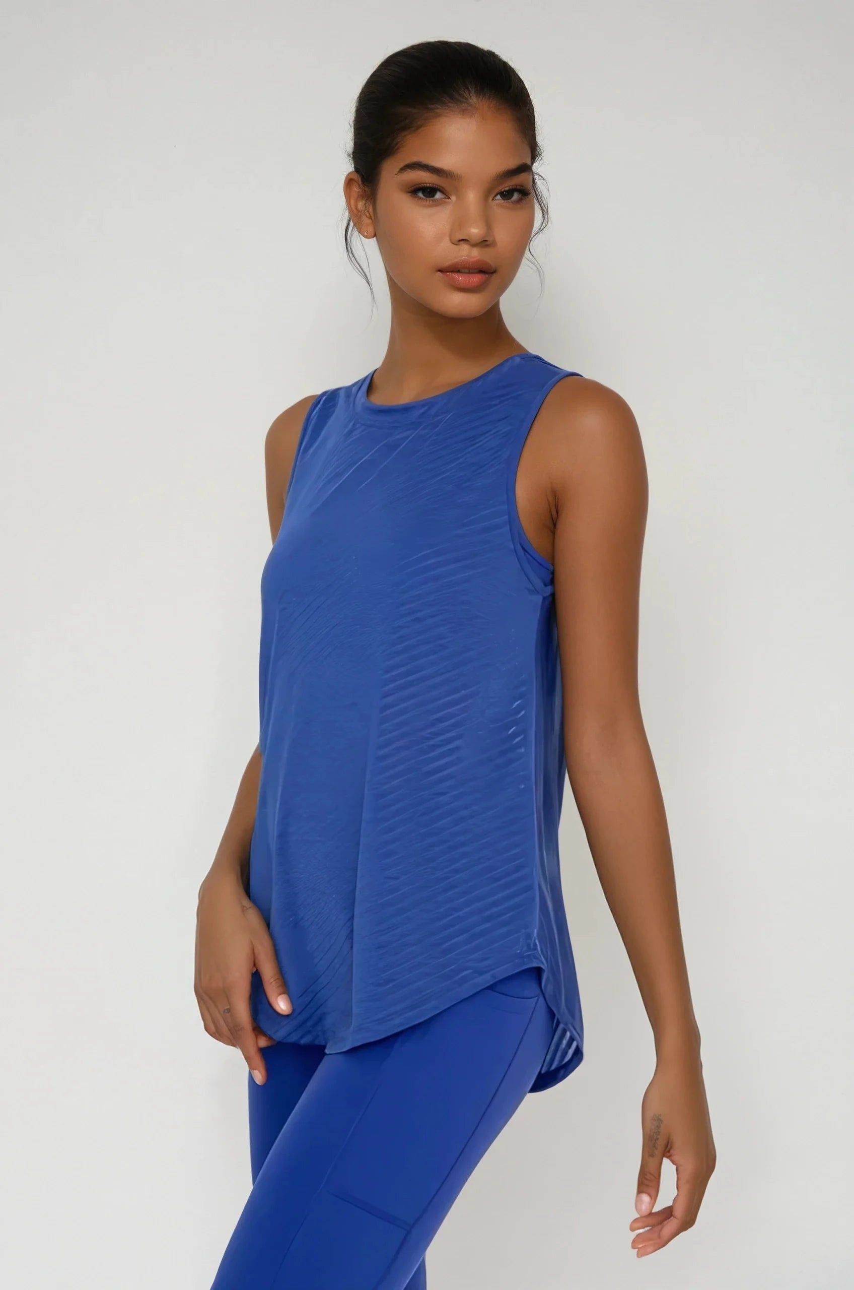 Sheer Striped Mesh Active Tank with Cut-Out Back Blue Fitkitty Culture Athleisure Wear, Yoga Wear & Women's Clothing