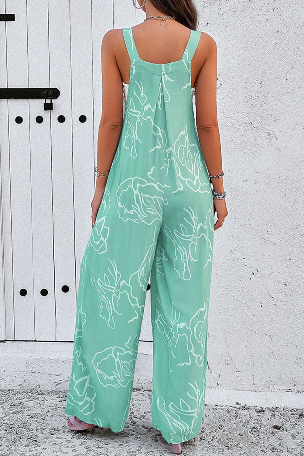 Moonlight Jade Printed Bib Wide Leg Overalls - Love Salve 