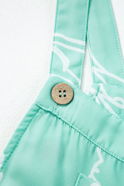 Moonlight Jade Printed Bib Wide Leg Overalls - Love Salve 