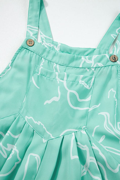 Moonlight Jade Printed Bib Wide Leg Overalls - Love Salve 