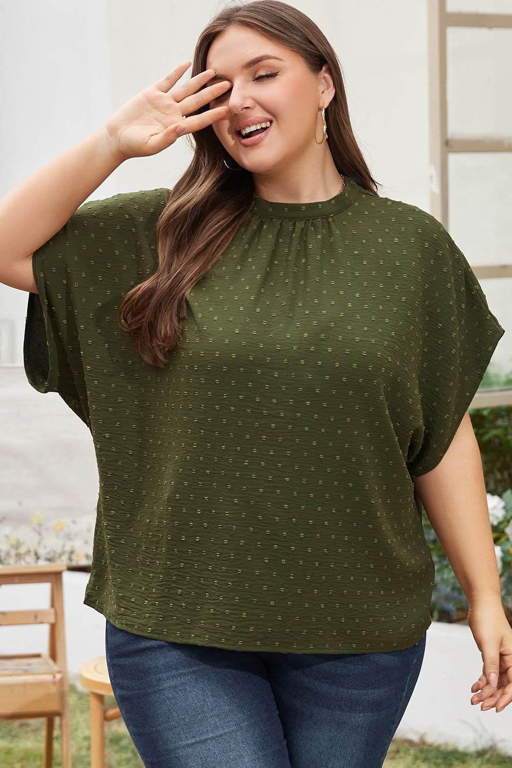 Moss green plus size swiss dot top - Love Salve 