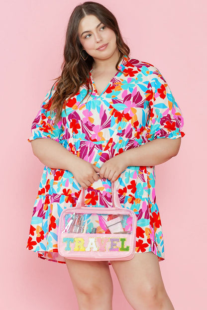 Multicolour Floral Tiered V Neck Plus Dress - Love Salve 