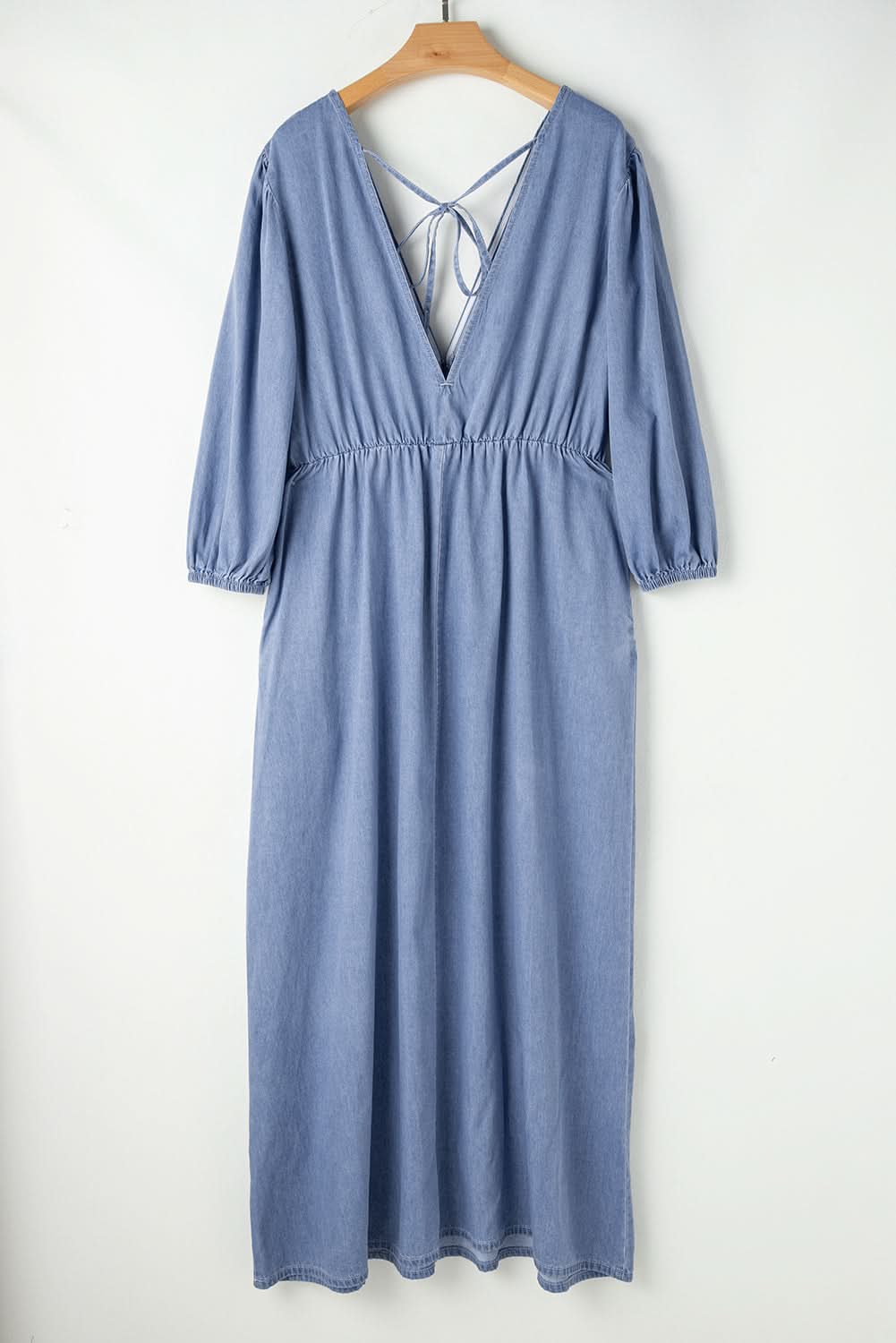 Myosotis Chambray Deep V Neck Bracelet Sleeve Maxi Dress - Love Salve 