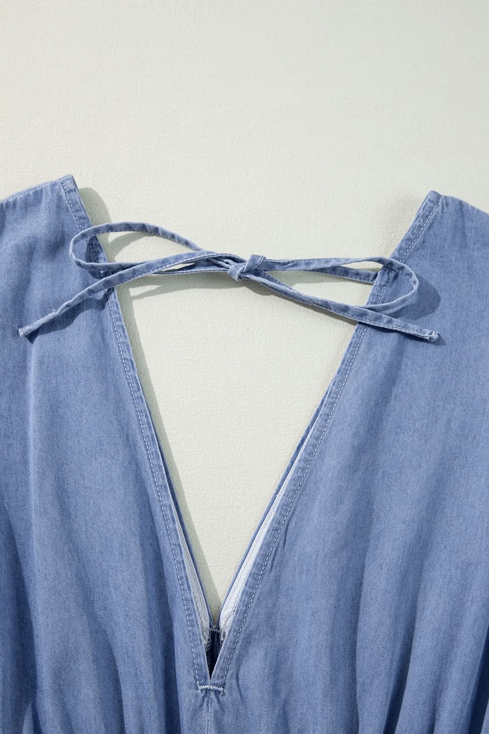Myosotis Chambray Deep V Neck Bracelet Sleeve Maxi Dress - Love Salve 