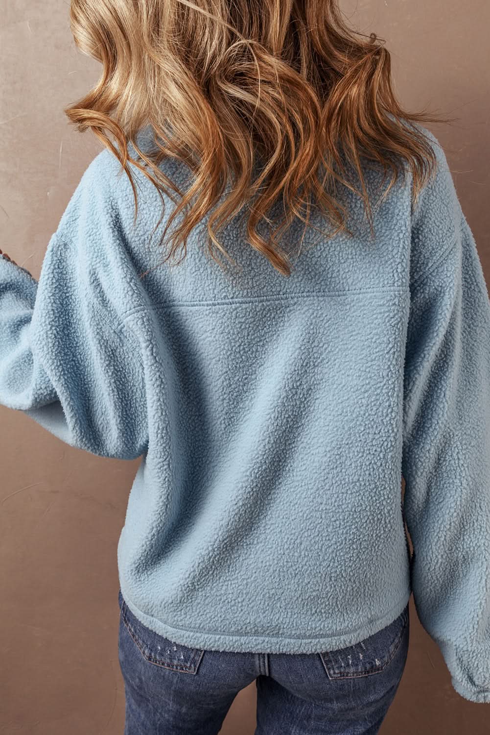 Myosotis Collared Zipper Drop Shoulder Fleece Sweatshirt - Love Salve 