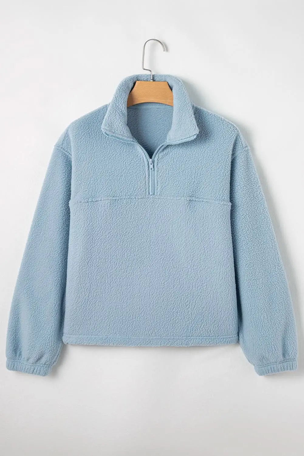 Myosotis Collared Zipper Drop Shoulder Fleece Sweatshirt - Love Salve 