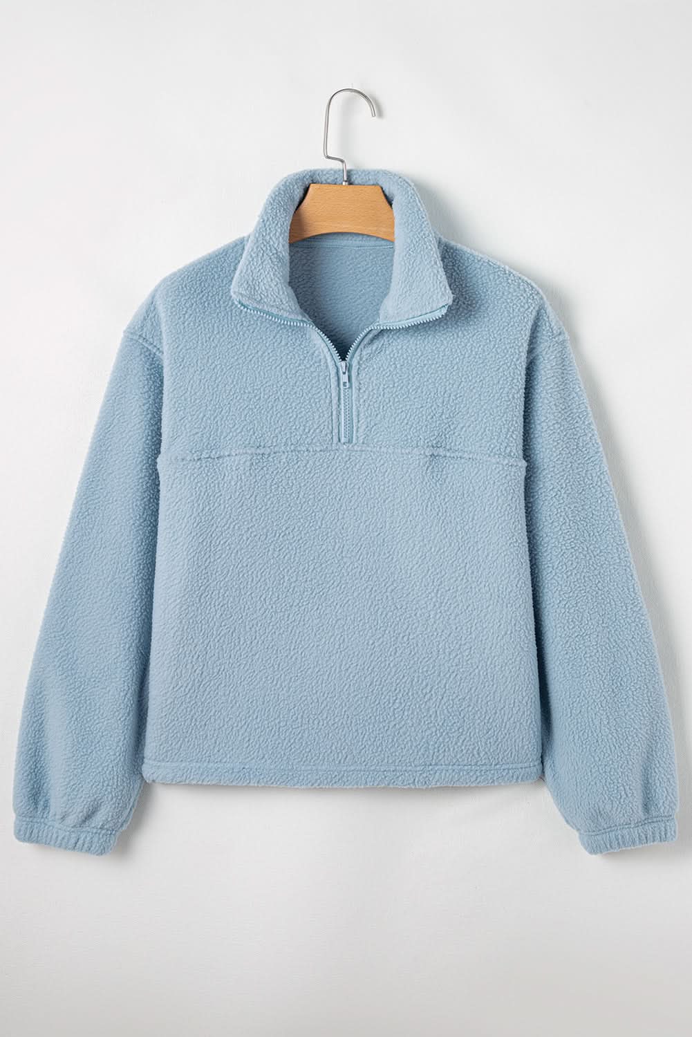 Myosotis Collared Zipper Drop Shoulder Fleece Sweatshirt - Love Salve 