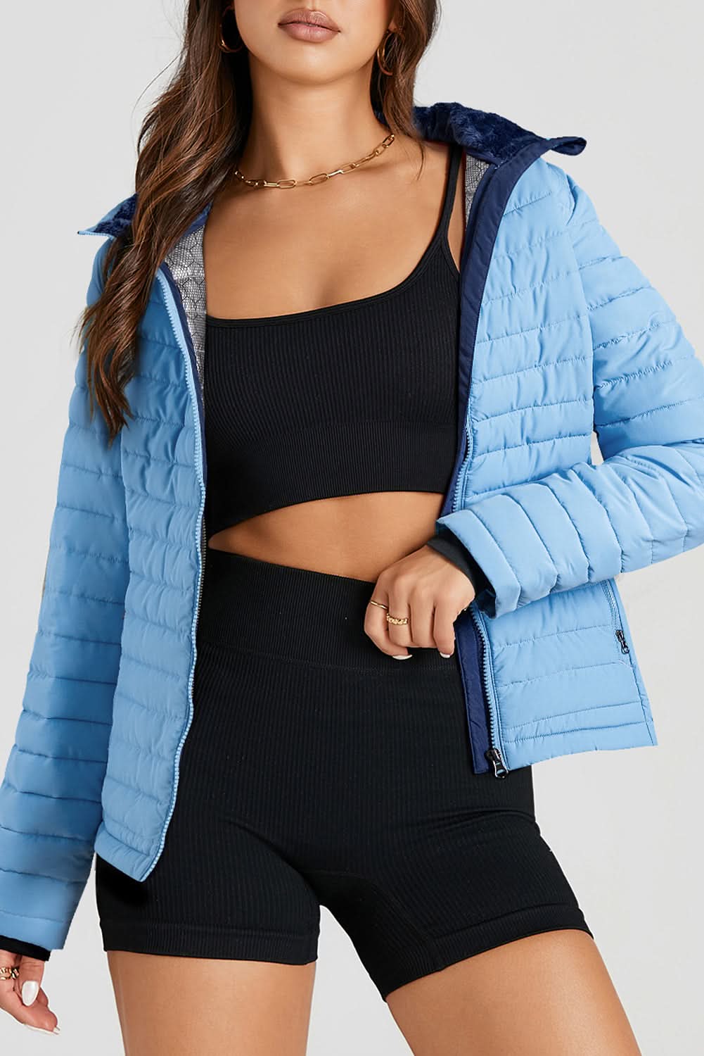 Myosotis Solid Color Quilted Zip-up Puffer Jacket - Love Salve 