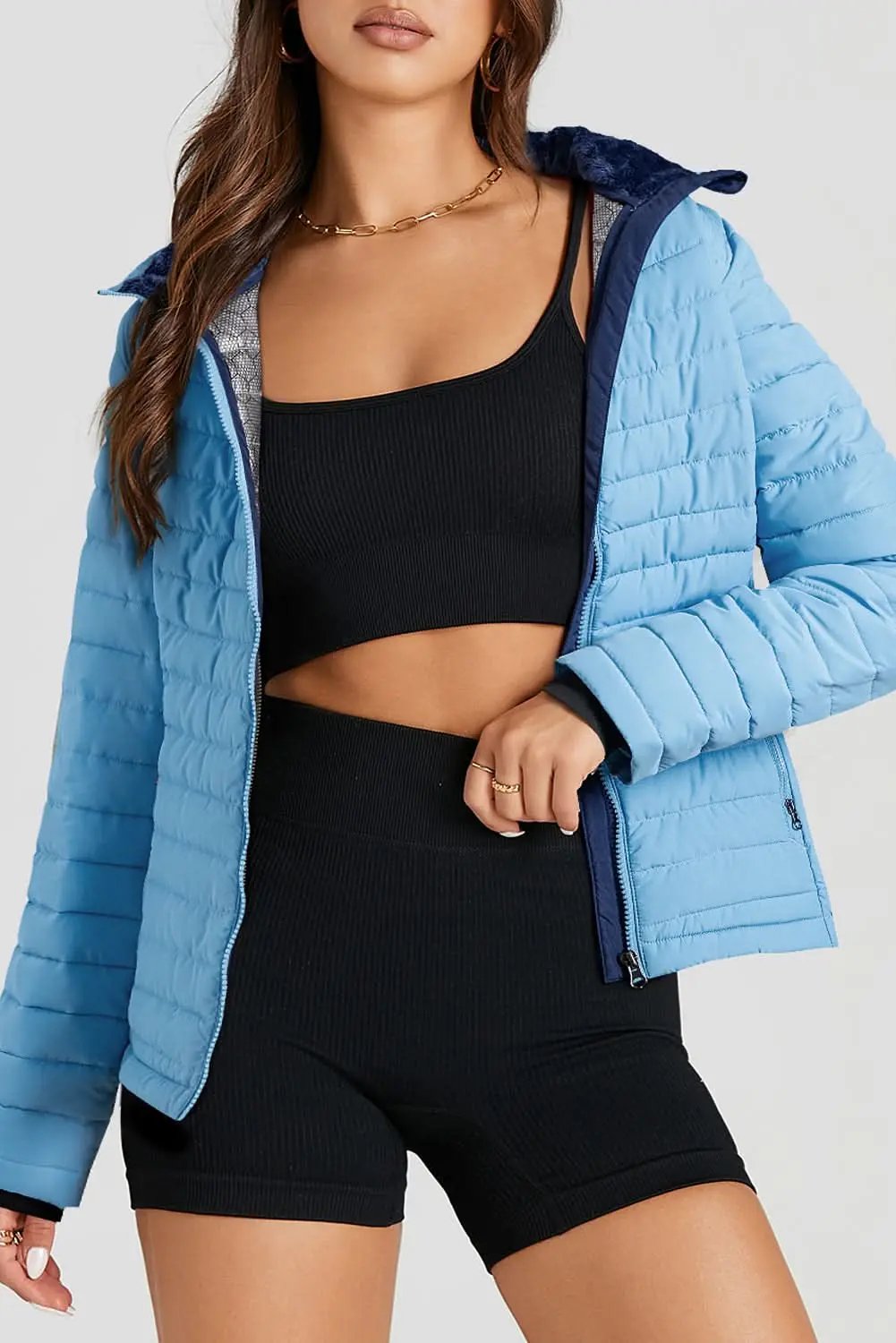 Myosotis Solid Color Quilted Zip-up Puffer Jacket - Love Salve 