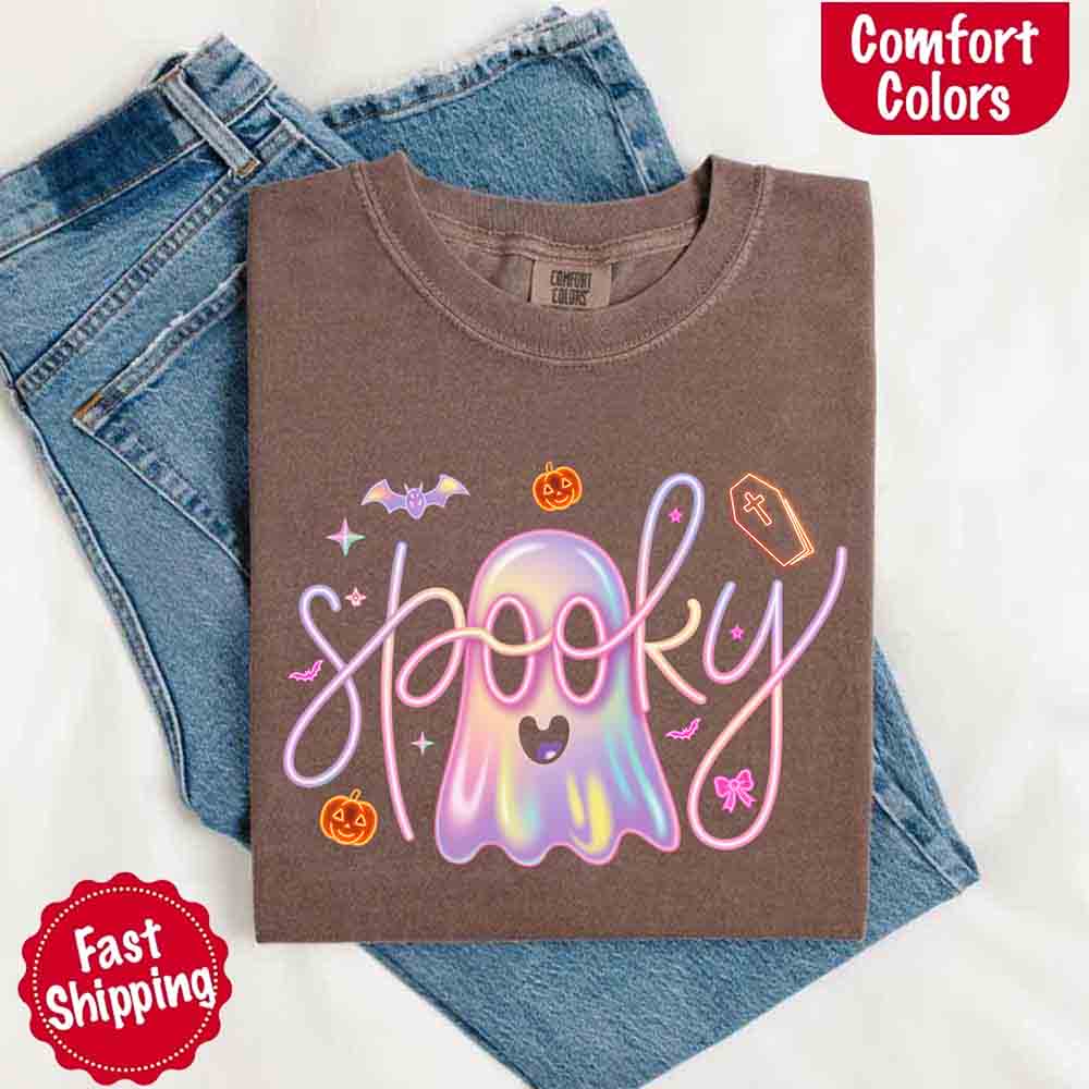 Neon Spooky Ghost Comfort Colors T-Shirt Adorb Custom Tees