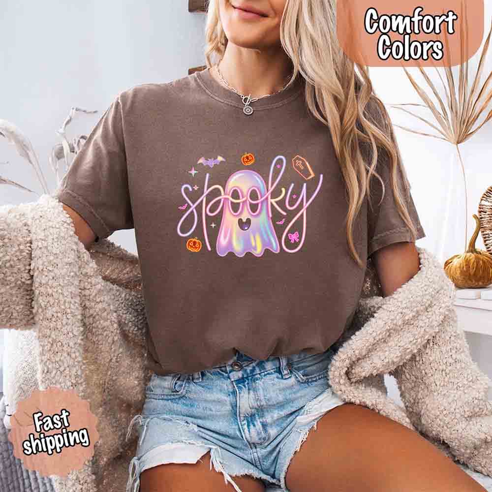 Neon Spooky Ghost Comfort Colors T-Shirt Adorb Custom Tees