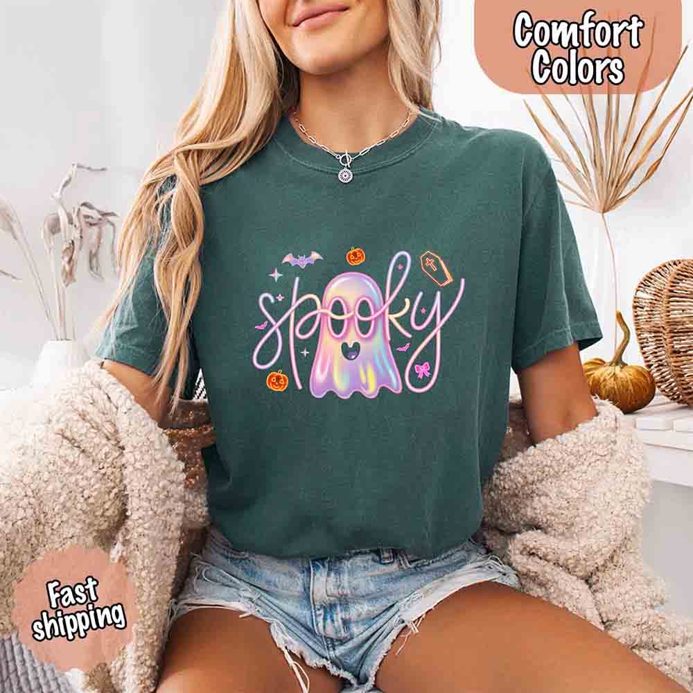 Neon Spooky Ghost Comfort Colors T-Shirt Adorb Custom Tees