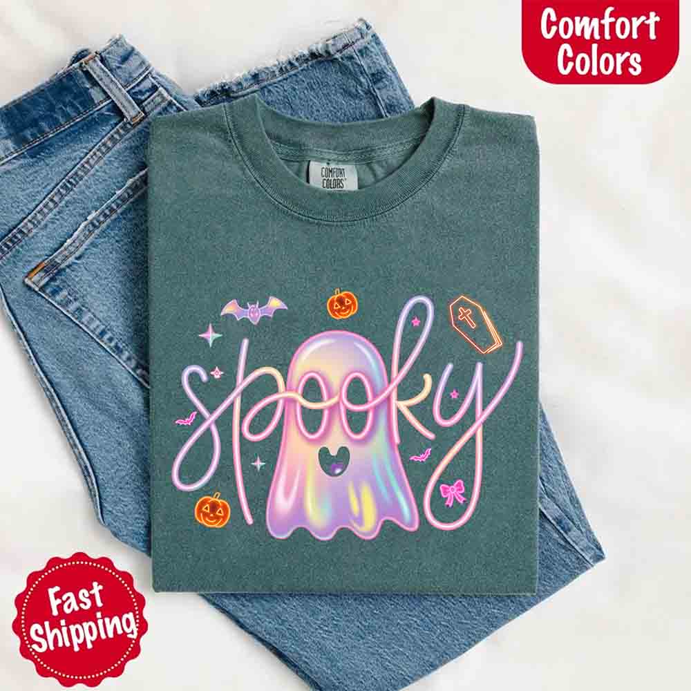Neon Spooky Ghost Comfort Colors T-Shirt Adorb Custom Tees
